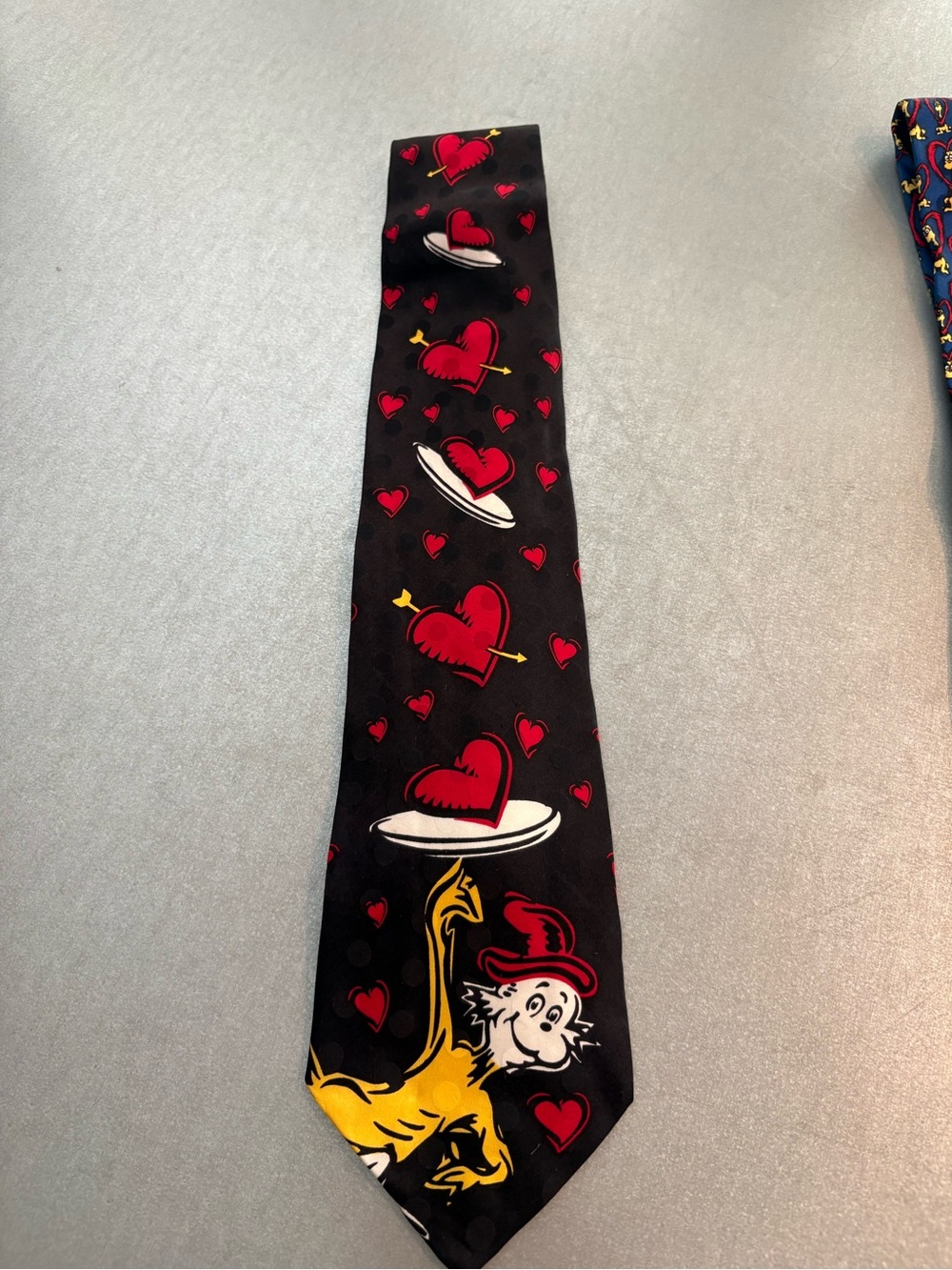 Dr. Seuss Black Tie with Red Heart Motifs